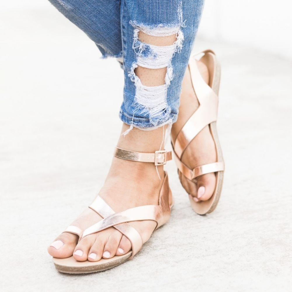 NEW LADIES STRAPPY ANKLE STRAP SANDALS. CHAMPAGNE